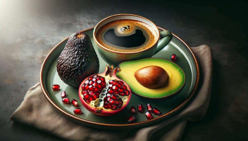 coffee avocado and pomegranate