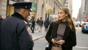 a police officer speaks to a sex worker