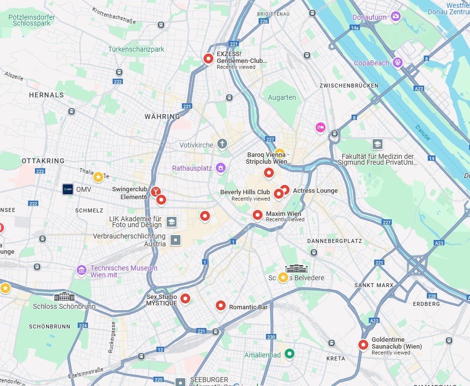 sexclubs in Vienna on Google Maps